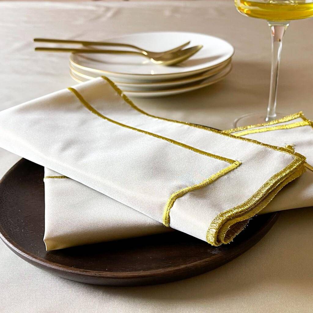 Alesta Home 6'lı Krem Sim Nakışlı İpek Kumaş Peçete 45x45cm