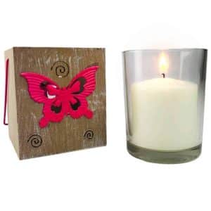 Alesta Home 4 Renk Metal Kelebekli Ahşap Fener Mumluk 11x11x13cm