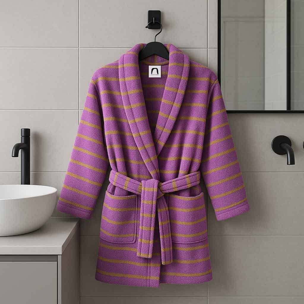 Alesta Home Pamuklu Mor Sarı Çizgili Bornoz BRNZ014