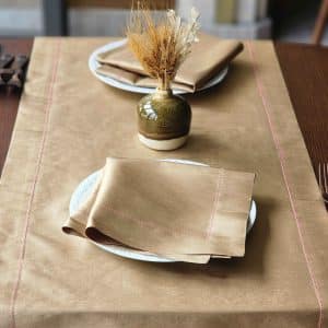 Alesta Home Pembe Zikzak Dikişli Altın Rengi İpek Peçete 45x45 cm PCT014