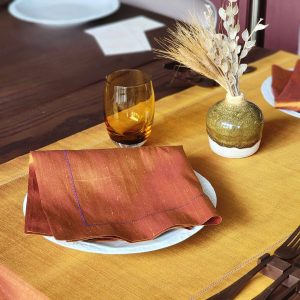 Alesta Home Mor Zikzak Dikişli Turuncu İpek Peçete 45x45 cm PCT015