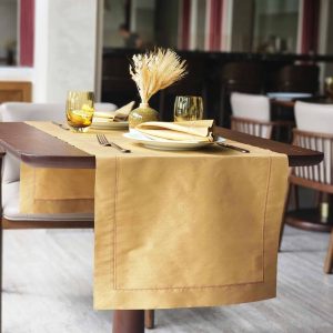 Alesta Home Altın Rengi İpek Mor Zikzak Dikişli Runner 50x160 cm RNR021 - Görsel 3