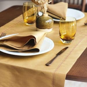 Alesta Home Altın Rengi İpek Mor Zikzak Dikişli Runner 50x160 cm RNR021