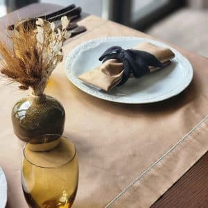 Alternative view of Alesta Home Açık Kahve %100 İpek Turkuaz Zikzak Dikişli Runner 50x160 cm