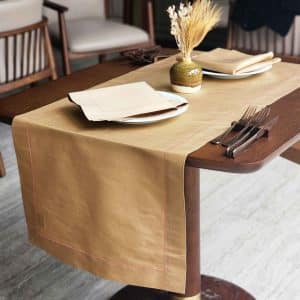 Alesta Home Altın Rengi İpek Pembe Zikzak Dikişli Runner 50x160 cm RNR022